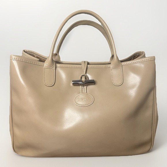 Longchamp Handbags - Longchamp Roseau Heritage Tan Beige Leather Tote Bag France Toggle Preppy